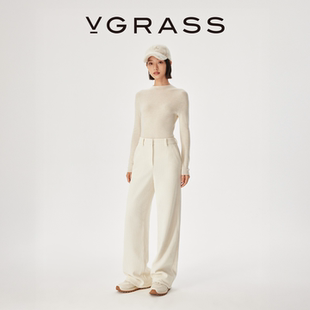 加厚休闲直筒裤 VGRASS25秋冬新款 慵懒风阔腿长裤 雪尼尔灯芯绒