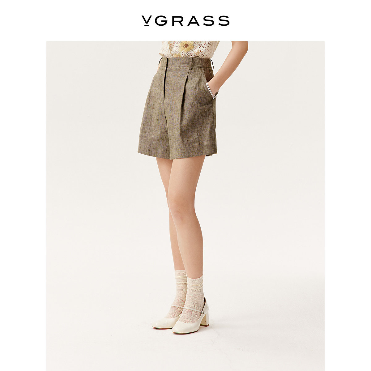 VGRASS爱尔兰亚麻宽松阔腿短裤