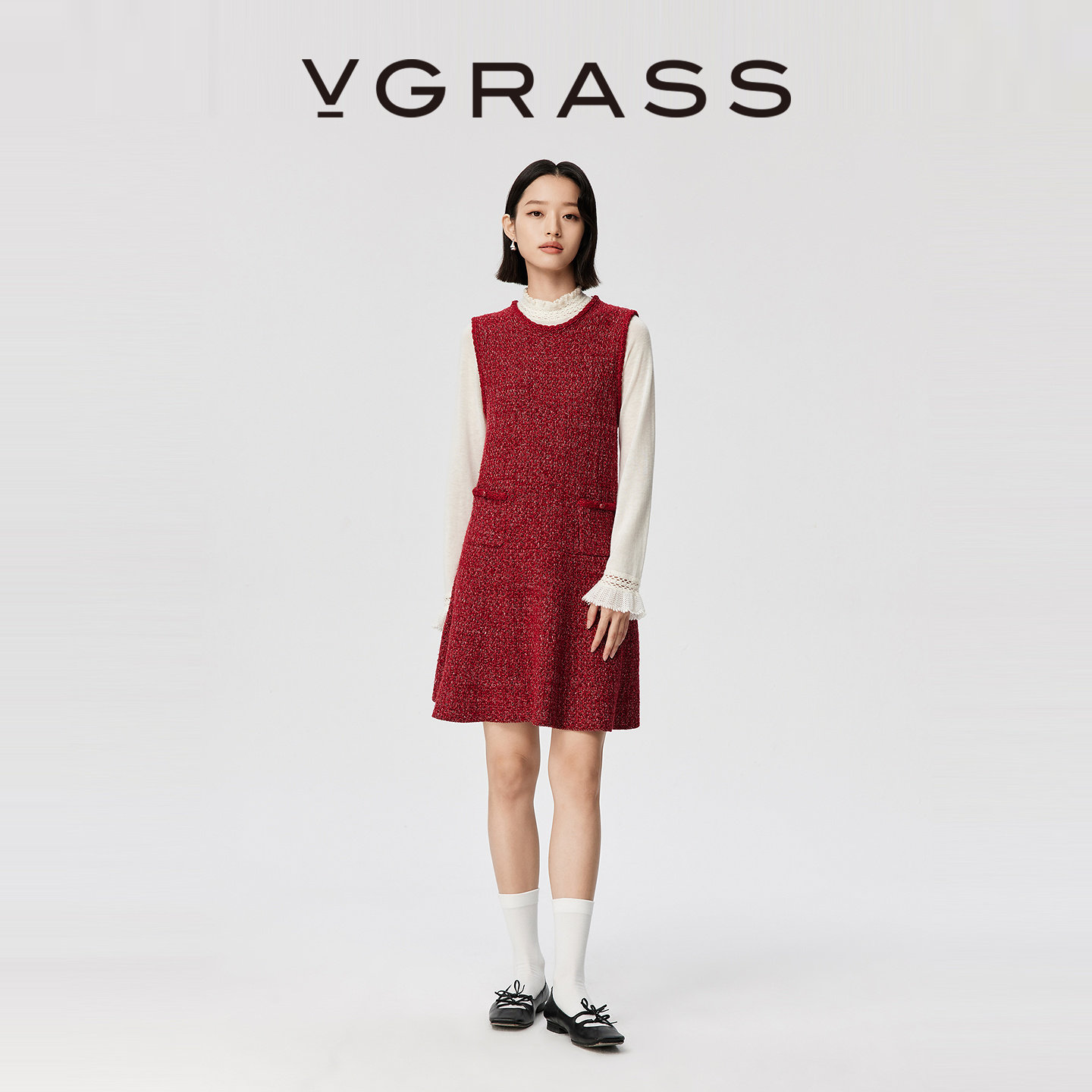 VGRASS25冬季新款绵粗花呢质感混色花纱针织COCO无袖背心裙连衣裙,女装/女士精品,连衣裙,淘宝优惠券,粉丝福利购,淘宝优惠卷