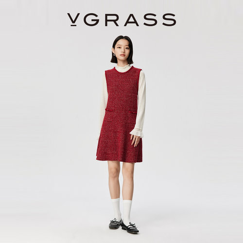 VGRASS混色花纱背心裙