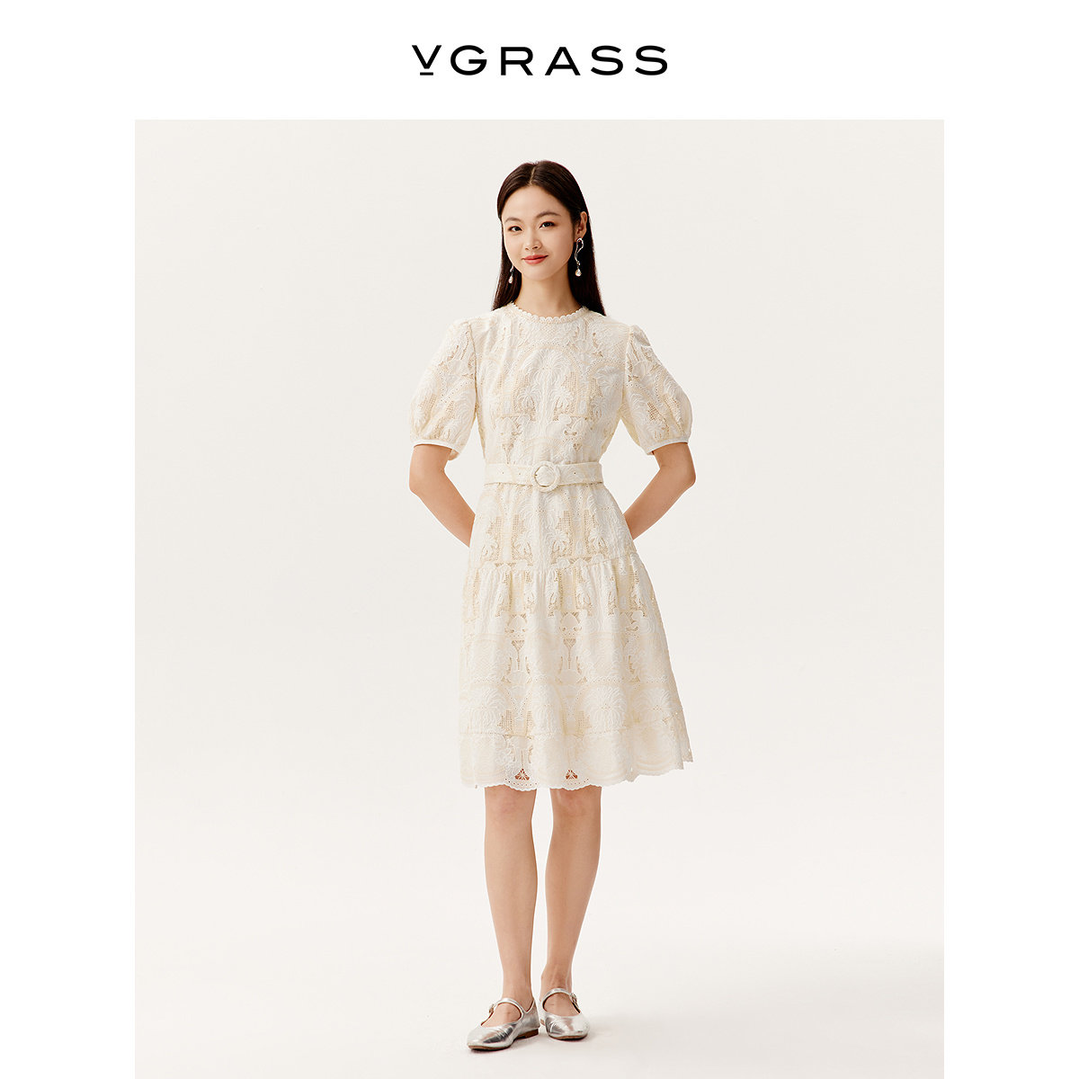 VGRASS重工组合绣花廓形连衣裙