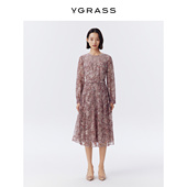 VGRASS维格娜丝春季 肌理感经编蕾丝长裙叠绣收腰气质连衣裙女 新款