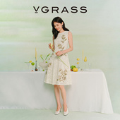 VGRASS26春季 饱满立体股线蕾丝印花叠绣收腰气质背心连衣裙 新款