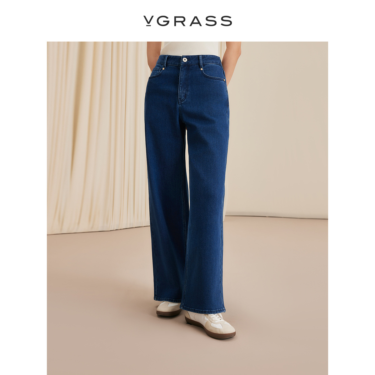 VGRASS轻牛仔阔腿裤舒适棉感