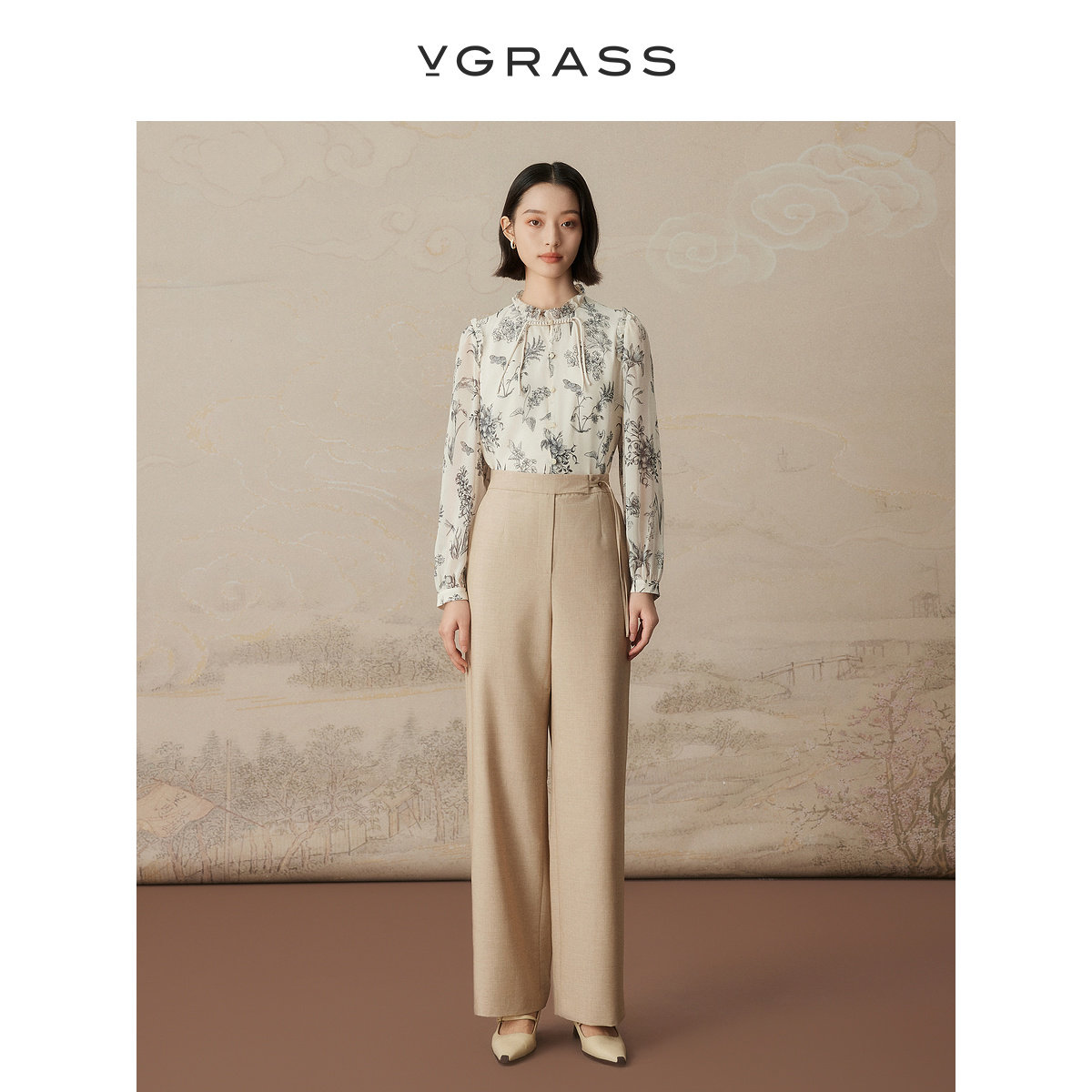 [长安运动会系列]VGRASS新中式盘扣裤头秋新款浅卡其色直筒裤,女装/女士精品,休闲裤,淘宝优惠券,粉丝福利购,淘宝优惠卷
