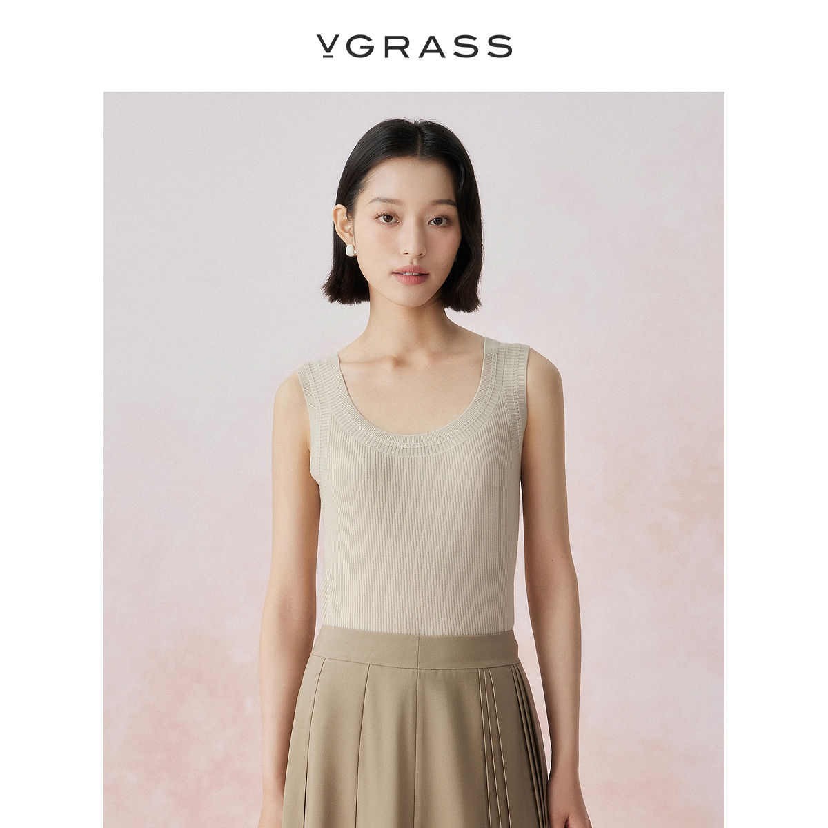 VGRASS优雅绵羊毛罗纹肌理背心