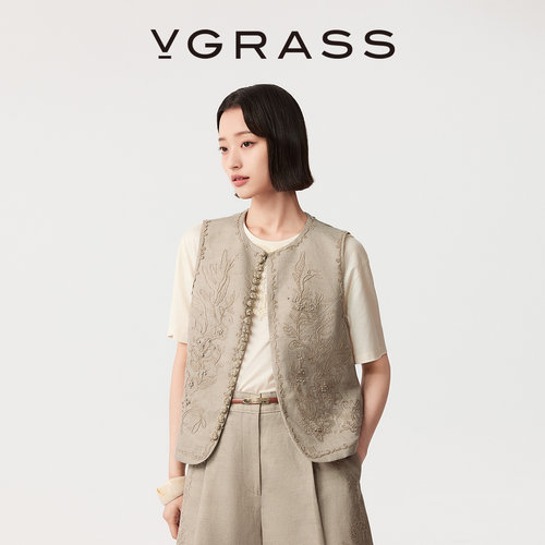 VGRASS缠枝纹绣花马甲