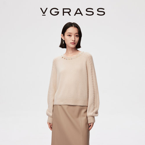VGRASS绵羊毛混纺插肩袖针织衫