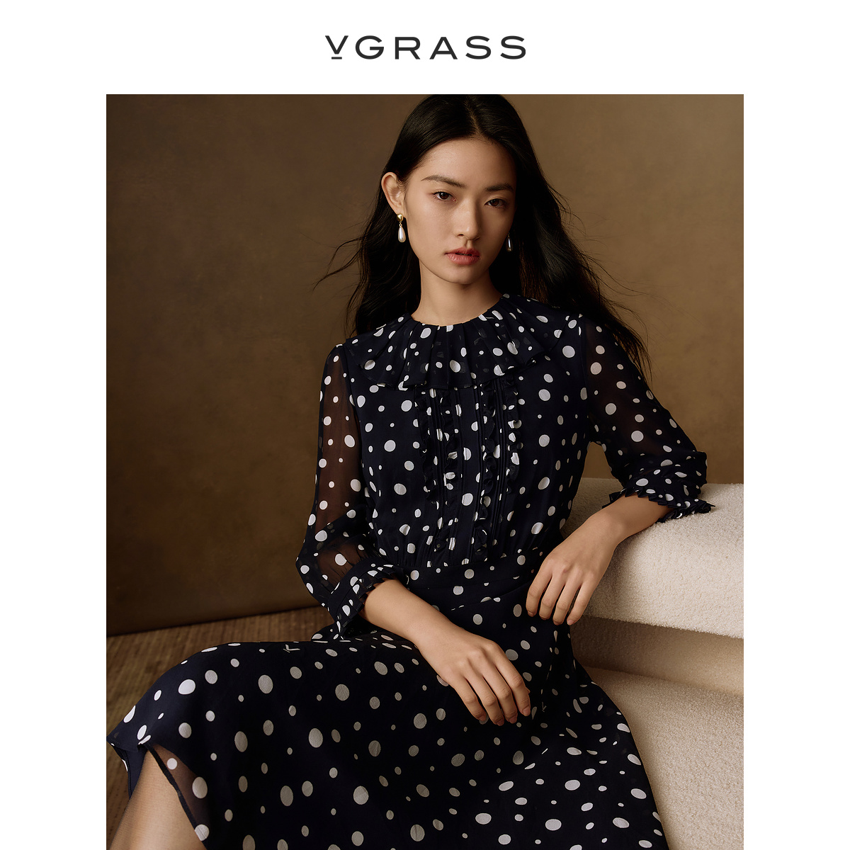 VGRASS12姆米乔其真丝连衣裙