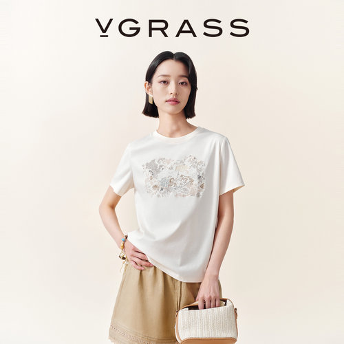 VGRASS精致组合绣艺术棉T