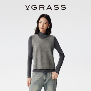 羊毛混纺无袖 VGRASS25秋冬新款 背心马甲圆领可叠穿女 WISH系列
