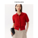 VGRASS维格娜丝夏季 红色 显瘦女士针织短袖 新款 棉麻混纺手钩领修身