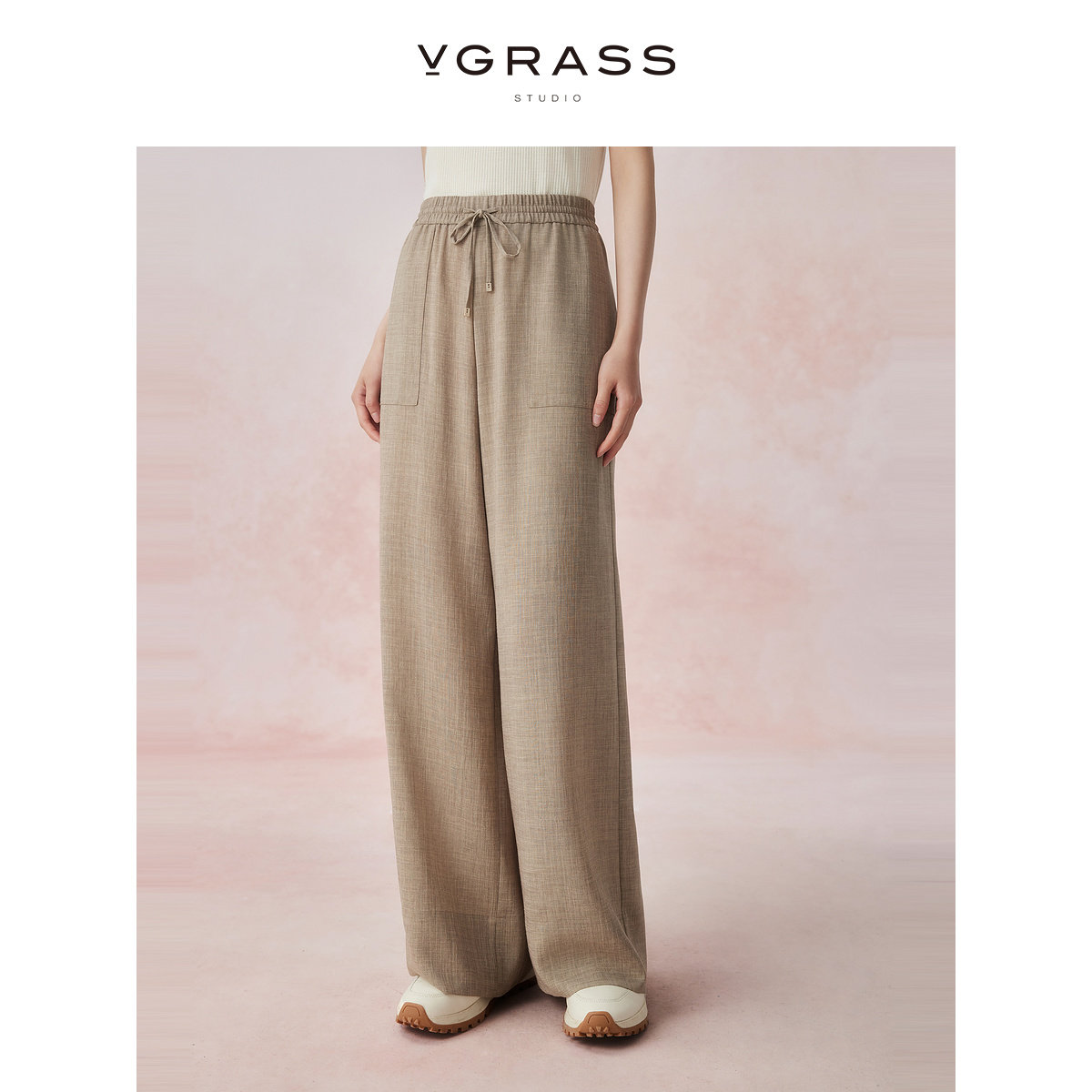 [长安运动会系列]VGRASS仿麻三醋酸中式阔腿裤秋季新款休闲裤,女装/女士精品,休闲裤,淘宝优惠券,粉丝福利购,淘宝优惠卷