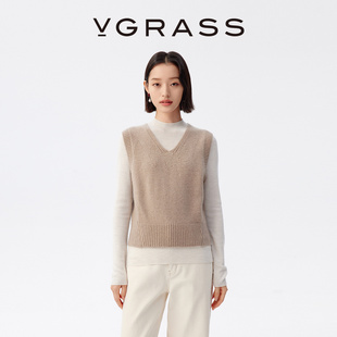 女 老钱简约风针织衫 VGRASS轻奢山羊绒针织马甲背心女冬季 新款