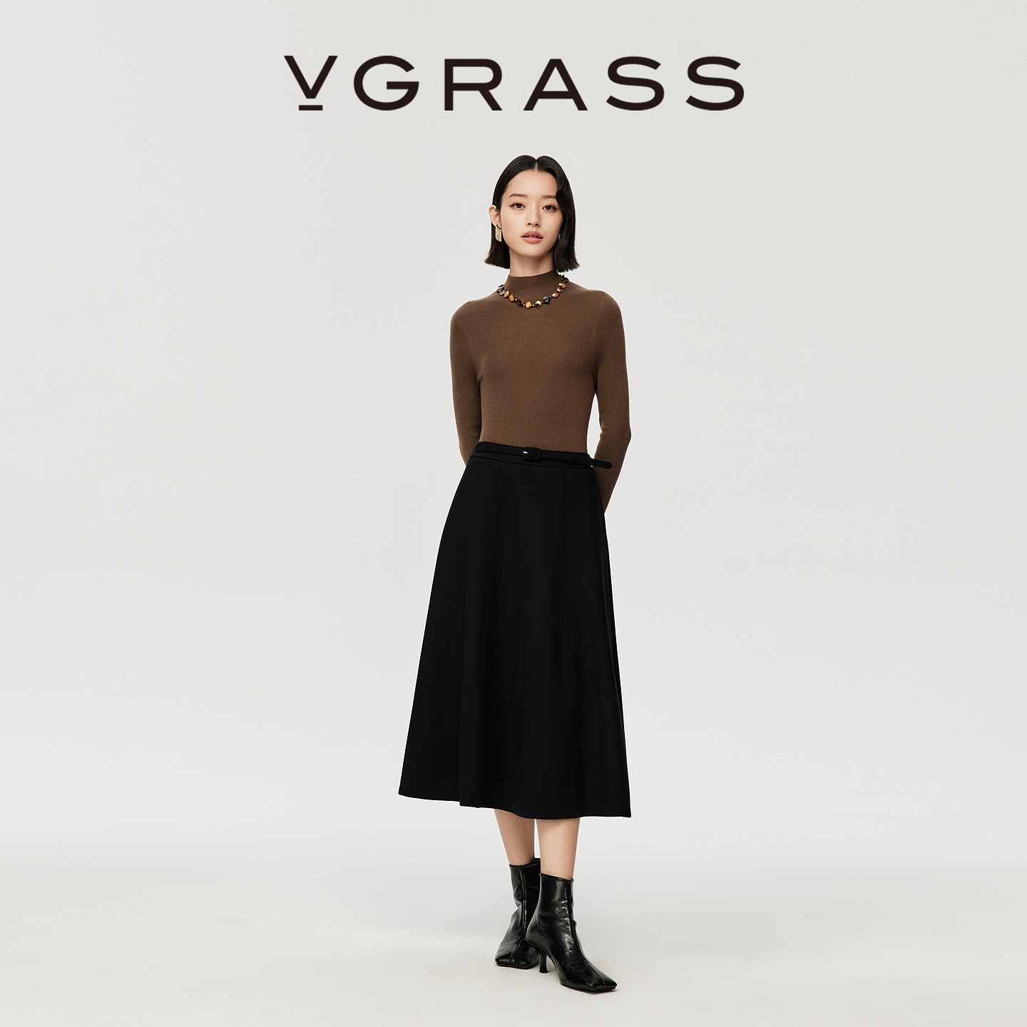 VGRASS绵羊毛混纺舒适半裙