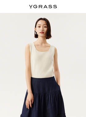 VGRASS维格娜丝26夏季新款百搭U领宽肩带舒弹针织背心VZJ4R2374E