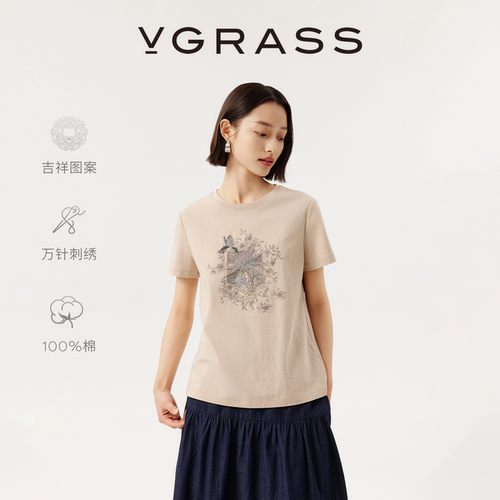 VGRASS重工绣花云柔新疆棉T恤