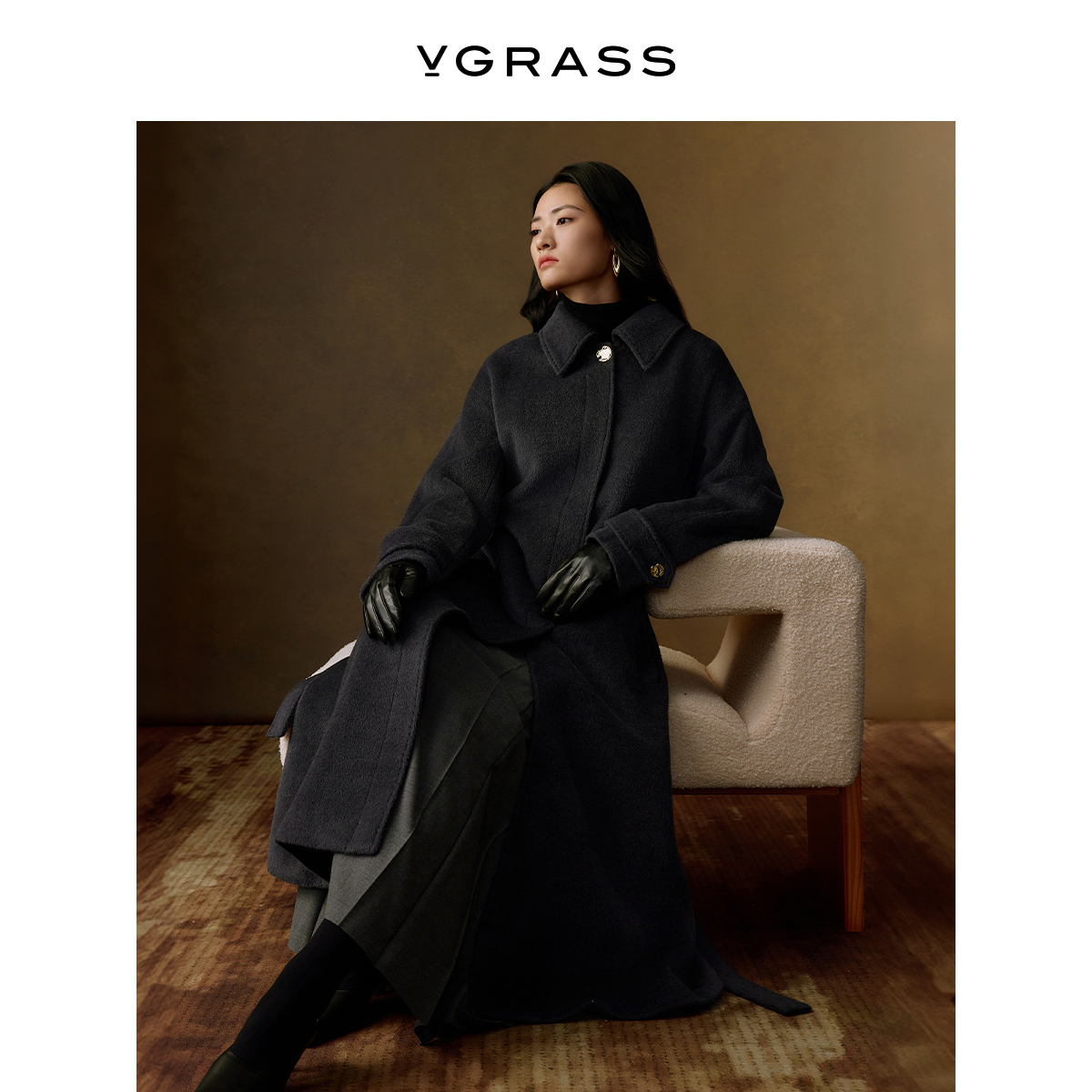 羊驼毛羊毛廓形长款大衣