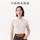 T恤显瘦修身 VGRASS秋冬新款 小立领横条提花插肩袖 气质上衣女
