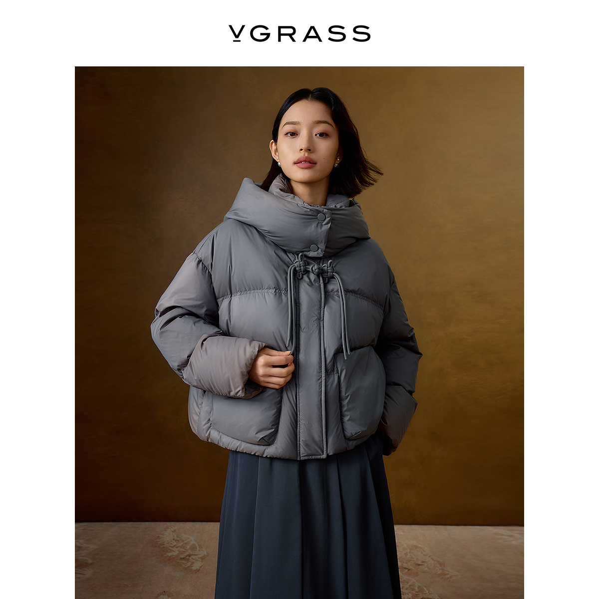 VGRASS国风盘扣泡芙鸭绒羽绒服