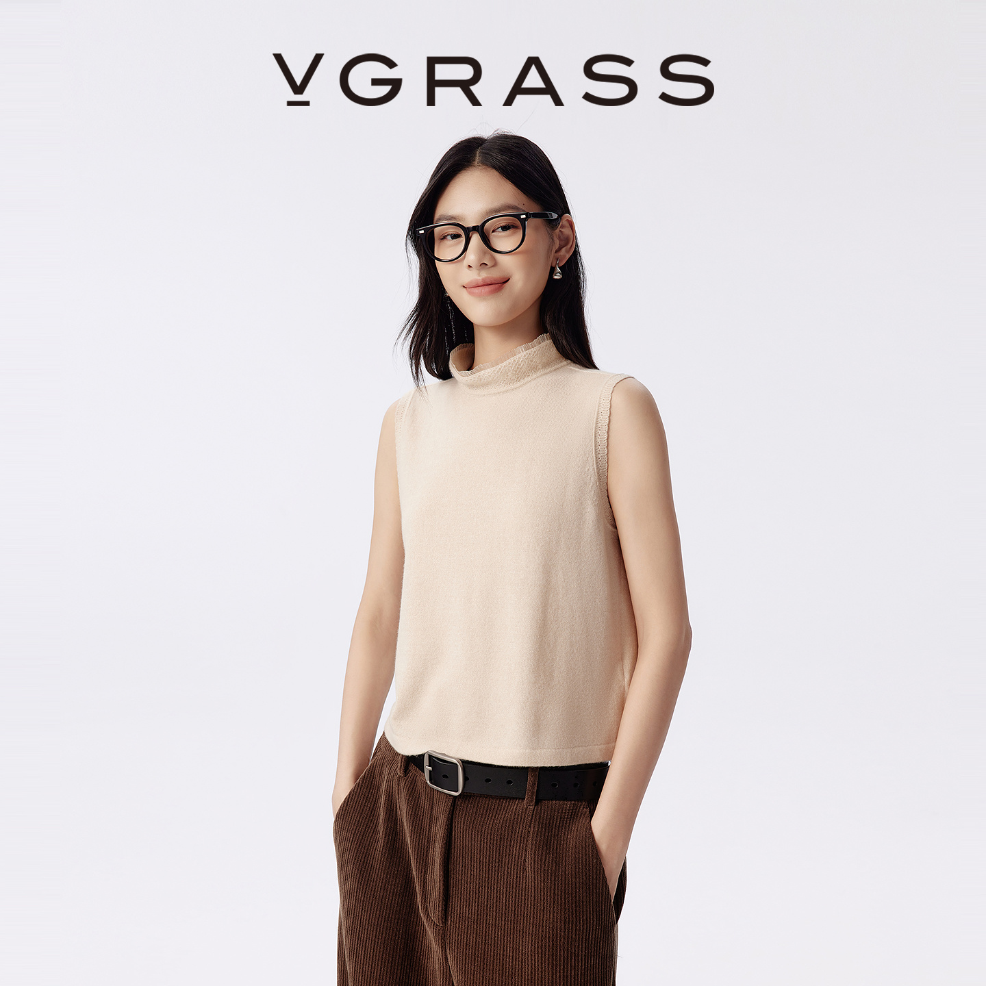VGRASS立领羊毛羊绒背心