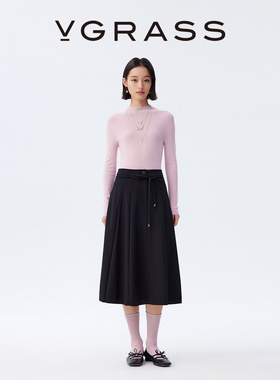 VGRASS维格娜丝24年冬季新款定纺绵羊毛立体褶半裙VSB2P4864D