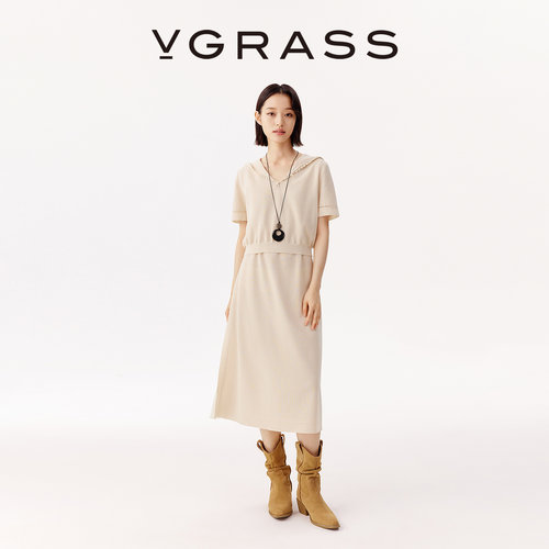 VGRASS镶拼连衣裙两件套