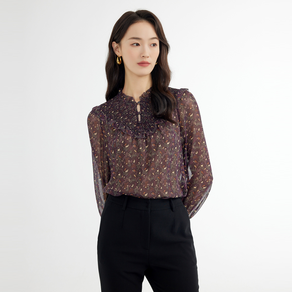 VGRASS维格娜丝冬季新款印花碎花真丝衬衫上衣女VSX3N41890