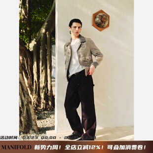 牛仔裤 Manifold｜鼹鼠皮重工水洗做旧磨毛铆钉直筒拉链双膝工装 裤