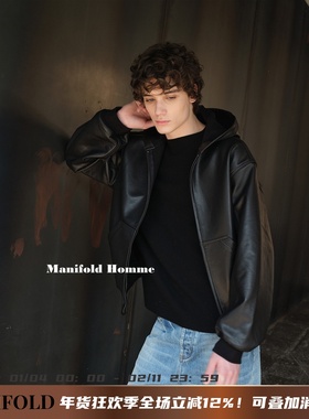 Manifold｜全牛皮重工美式油蜡秀款Bomber连帽拉链皮衣夹克外套