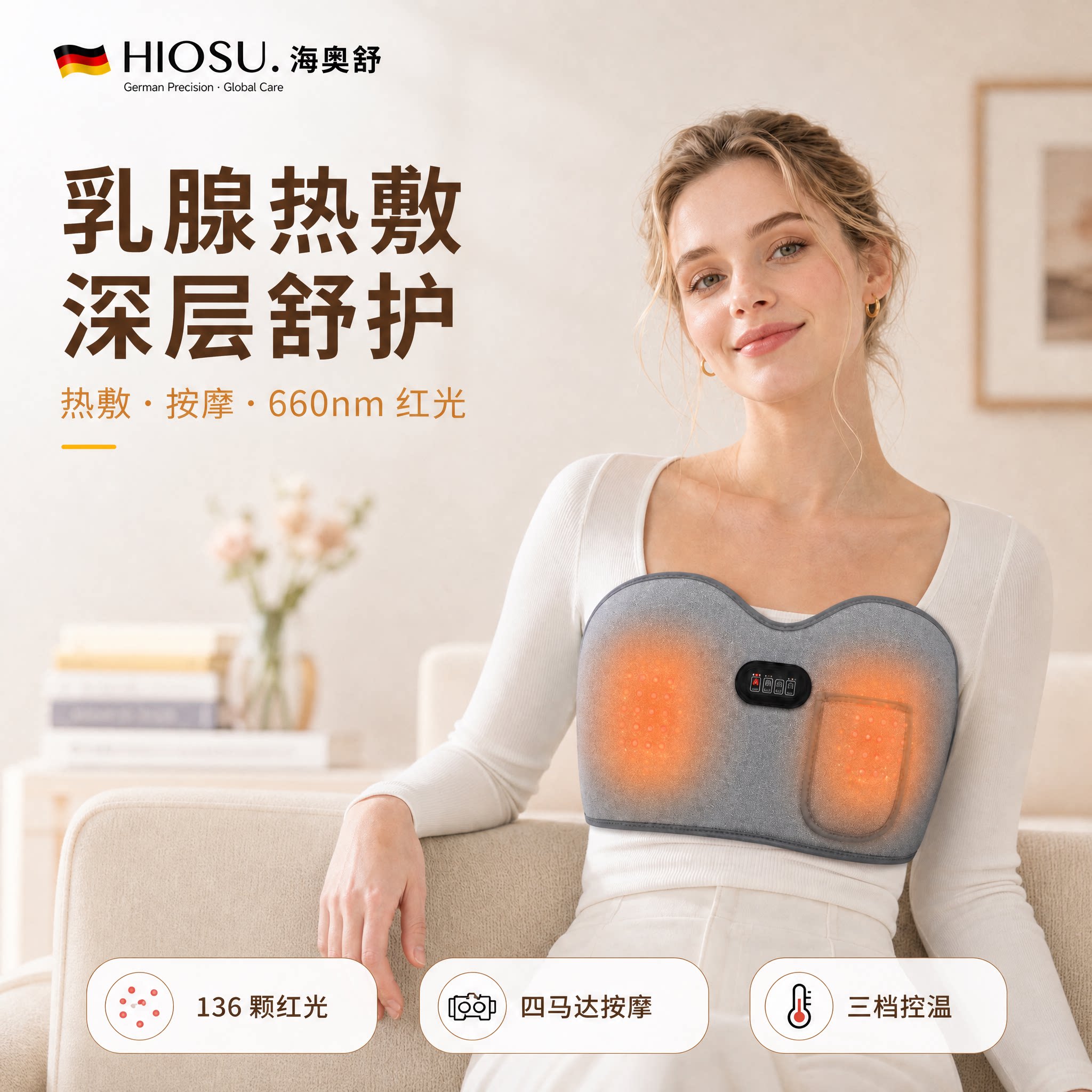 乳腺热敷神器女性专用红光震动胸部按摩疏通硬块结节堵塞护理仪器