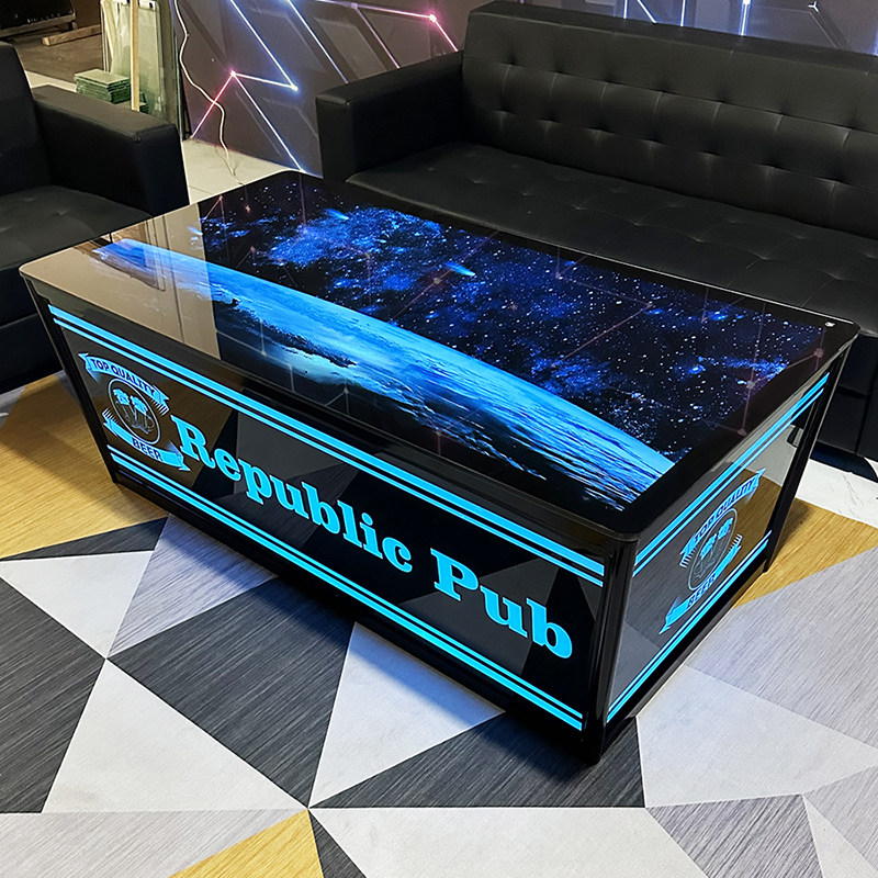 新款星空ktv茶几发光简约欧式会所酒吧台钢化玻璃不锈钢七彩变色