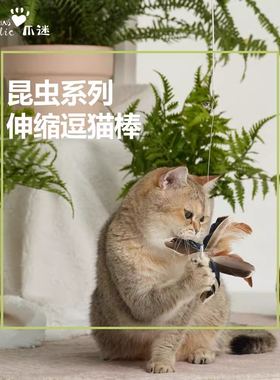 PawsHolic爪迷仿真昆虫逗猫棒伸缩长杆猫咪自嗨羽毛猫玩具猫用品