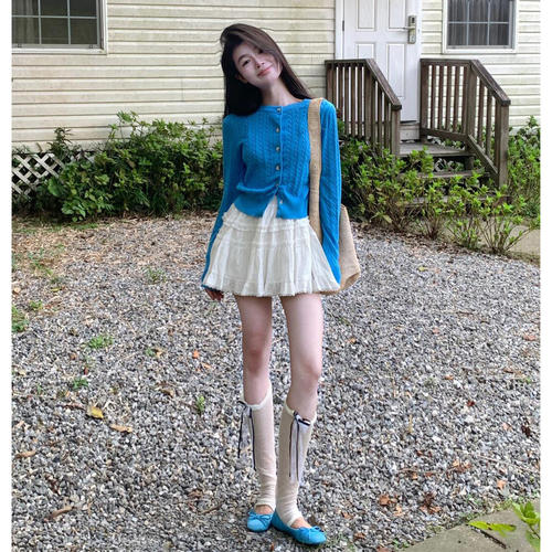 小清新早秋穿搭短裙小个