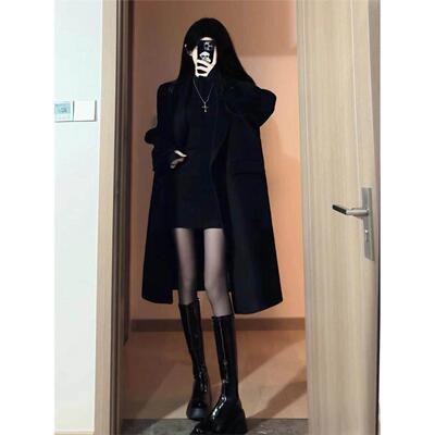 黑色呢子大衣春秋2025新