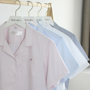 夏季 短袖 女学生基础款 蝶衣 女 开领古巴领衬衫 JK制服 开襟衬衫