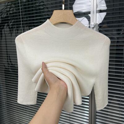 春季半高领五分袖针织衫