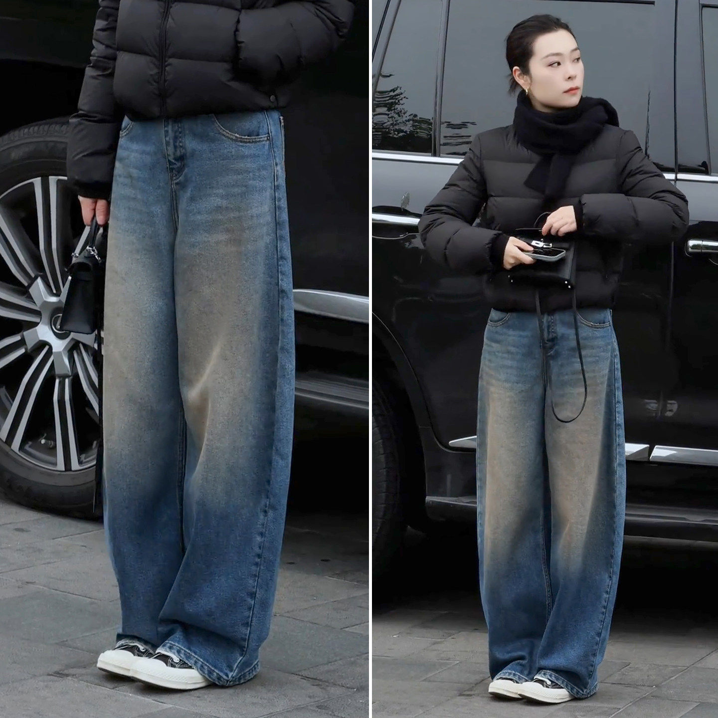 复古加绒弯刀阔腿牛仔裤女春季2026新款冬季欧货高腰垂感直筒裤子