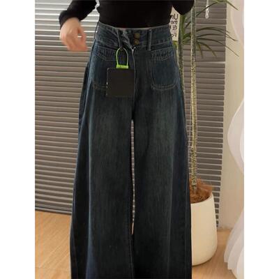 覆古阔腿牛仔裤女大码秋