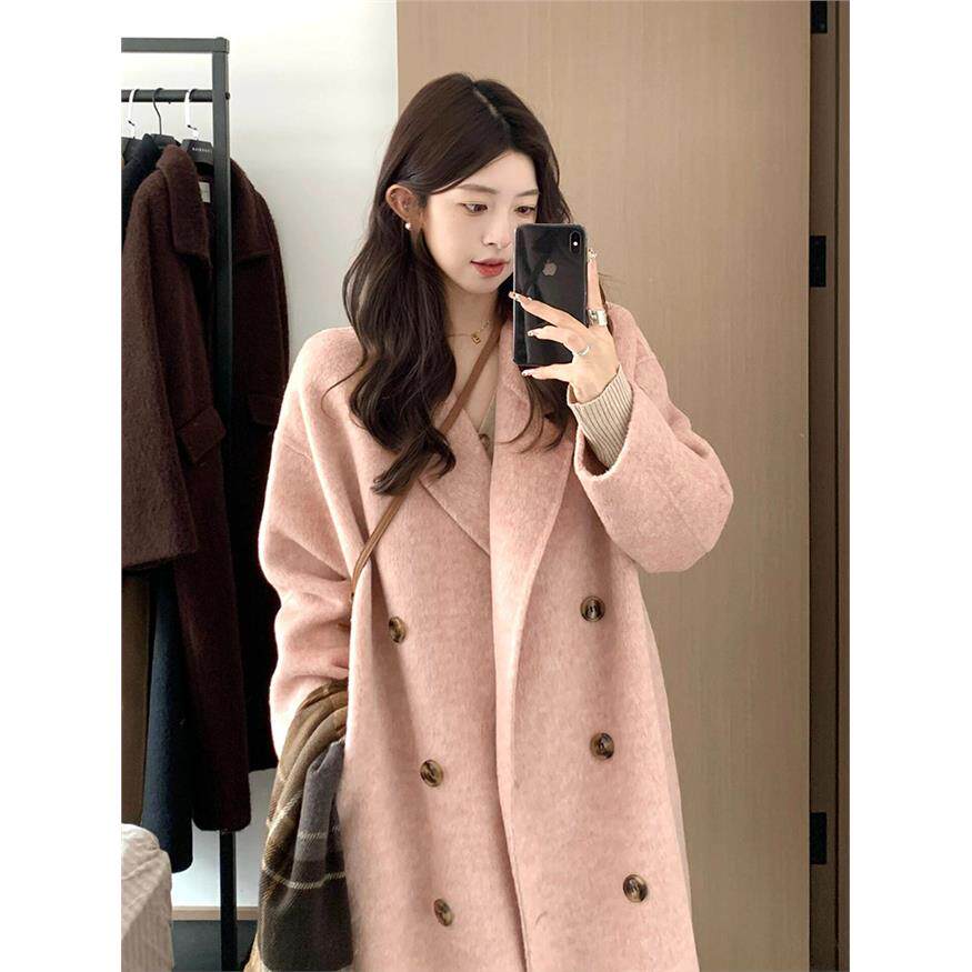 毛呢外套女中长款小个子2025新款冬季加厚高级感正肩羊绒呢子大衣