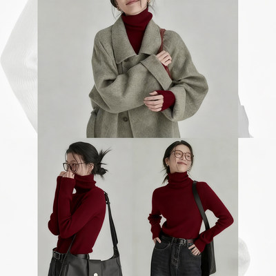 红色复古高领打底衫毛衣