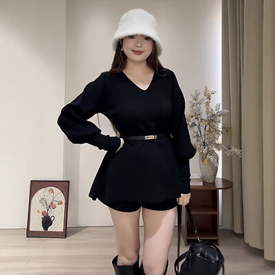 大码女装胖mm韩系气质V领