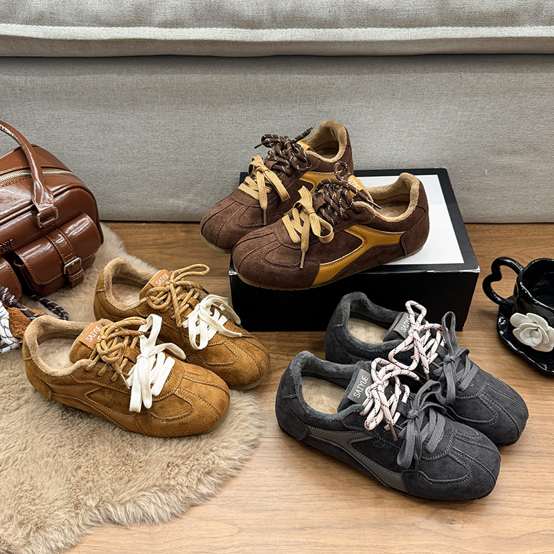 软牛皮美拉德色系加绒德训鞋女