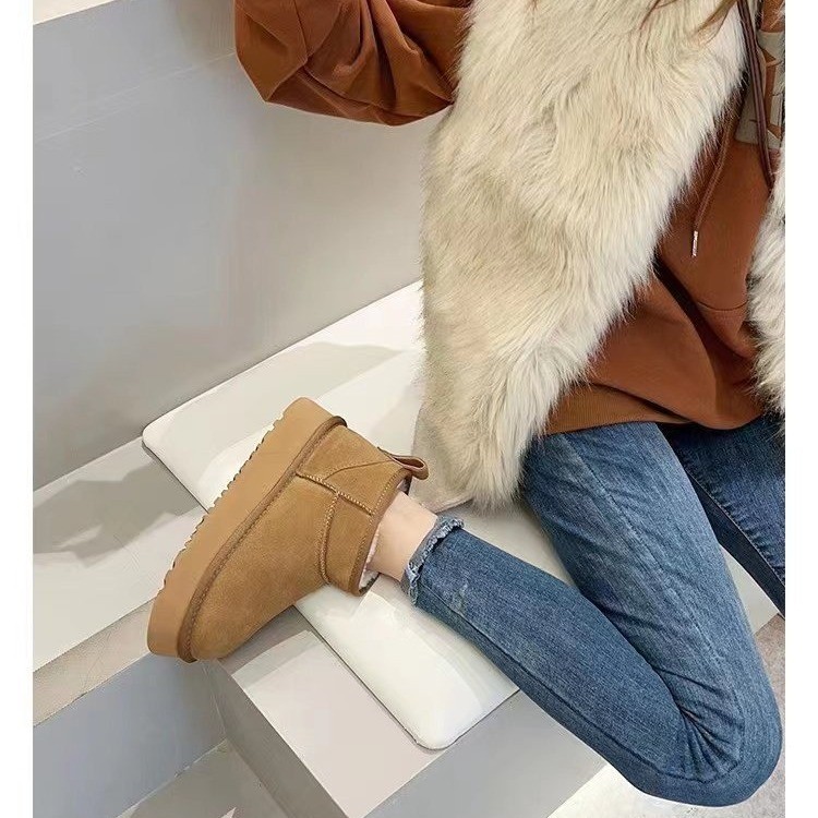 周冬雨同款真牛皮羊毛一体棉鞋