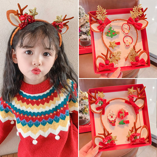 圣诞节鹿角套装礼盒儿童发夹发箍