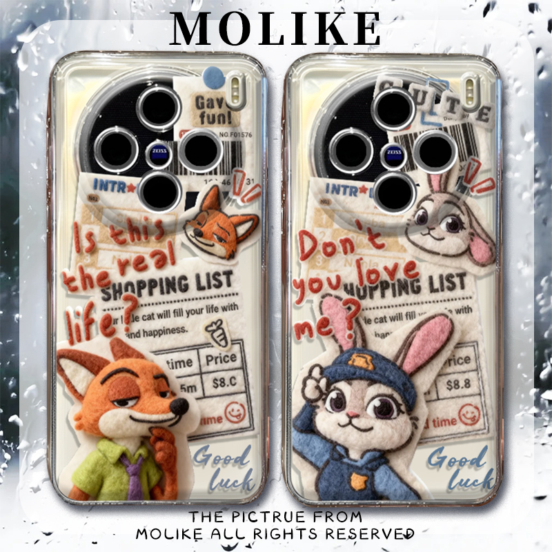 毛绒尼克朱迪适用vivox300pro手机壳x200mini疯狂动物城x100s新款ultra情侣x90兔子80透明70全包60镜头50保护