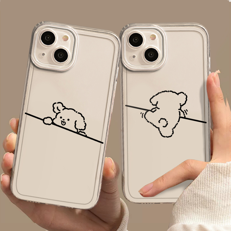 适用苹果手机壳情侣简约小狗硅胶