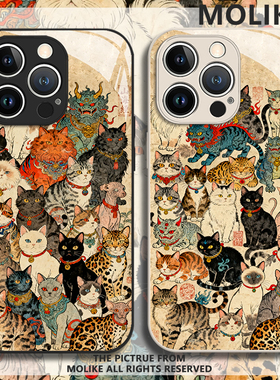 山海经猫咪适用小米17promax手机壳15ultra插画14新款13红米k90高级感80玻璃70全包60至尊版50镜头note12/11