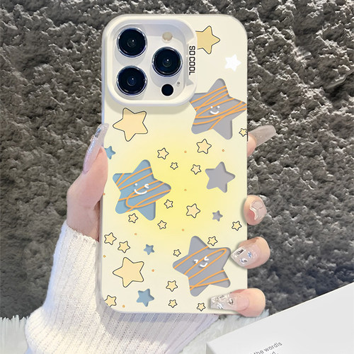 适用苹果手机壳渐变星星镂空镭射