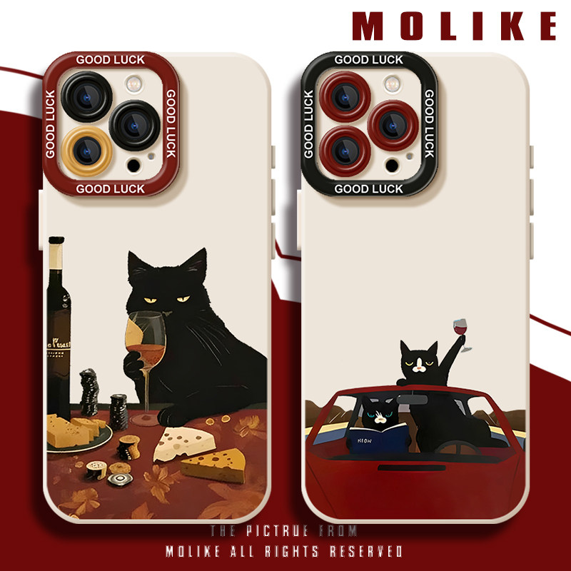 喝酒黑猫适用苹果17promax手机壳iPhone16液态硅胶15新款14创意13mini卡通12可爱11搞怪x情侣xr防摔xs男女8/7